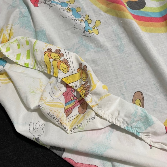 Vintage Mickey Mouse Flat Sheet Twin Disney Retro Fabric - Picture 8 of 11